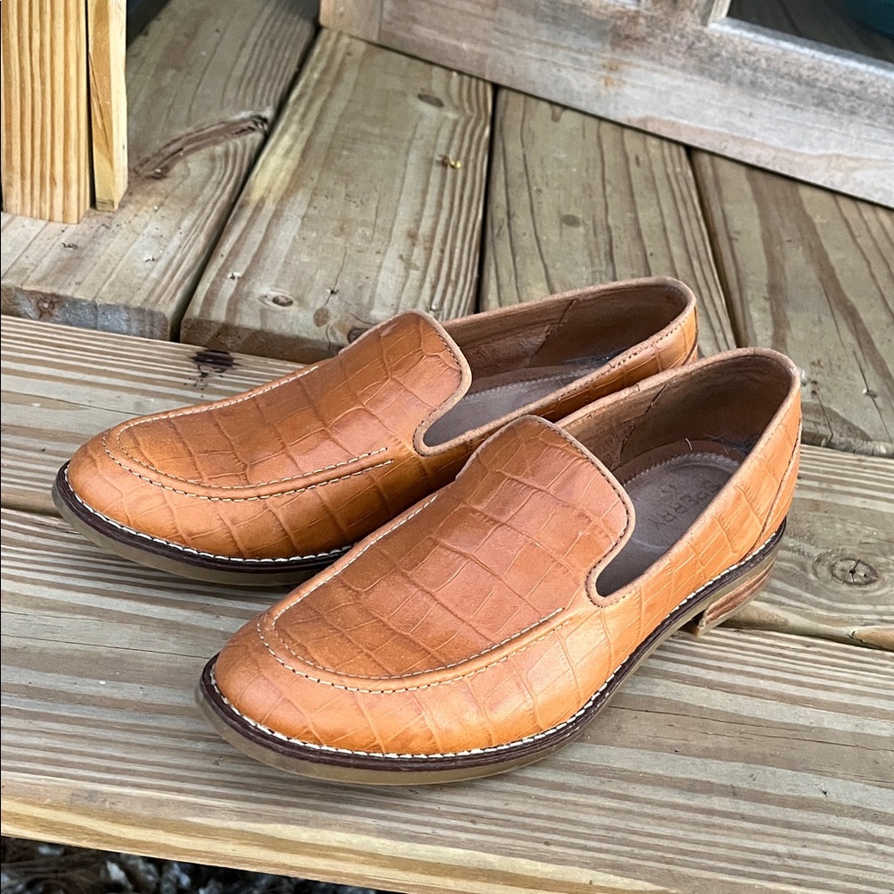 Women’s tan leather loafers